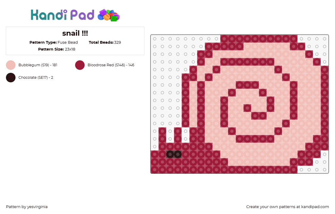snail !!! - Fuse Bead Pattern by yesvirginia on Kandi Pad - snail,shell,slug,spiral,red