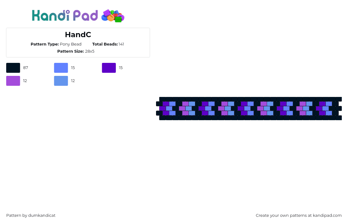 HandC - Pony Bead Pattern by dumkandicat on Kandi Pad - chevron,repeating,bracelet,cuff,black,purple,blue