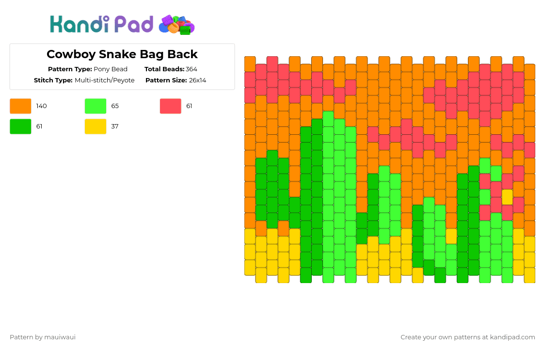 Cowboy Snake Bag Back - Pony Bead Pattern by mauiwaui on Kandi Pad - 