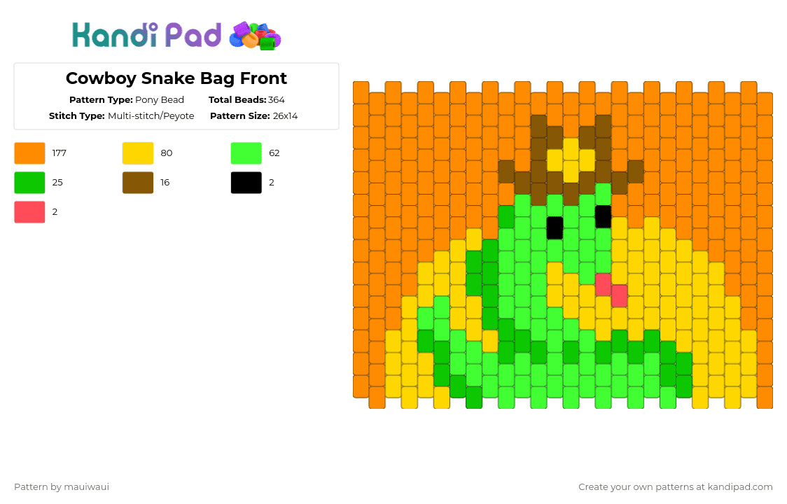 Cowboy Snake Bag Front - Pony Bead Pattern by mauiwaui on Kandi Pad - orange,yellow,green