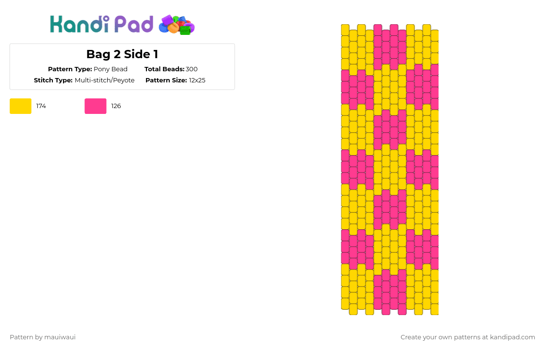 Bag 2 Side 1 - Pony Bead Pattern by mauiwaui on Kandi Pad - yellow,pink