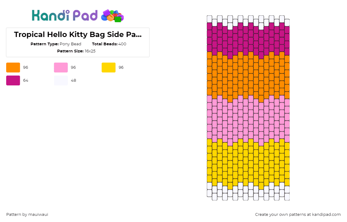 Tropical Hello Kitty Bag Side Panel 1 PLAIN - Pony Bead Pattern by mauiwaui on Kandi Pad - gradient,tropical,sunset,stripes,bag,panel,pink,orange,yellow