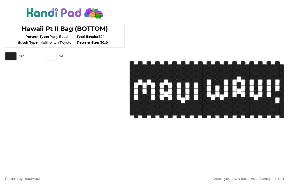 Hawaii Pt II Bag (BOTTOM) - Pony Bead Pattern by mauiwaui on Kandi Pad - black