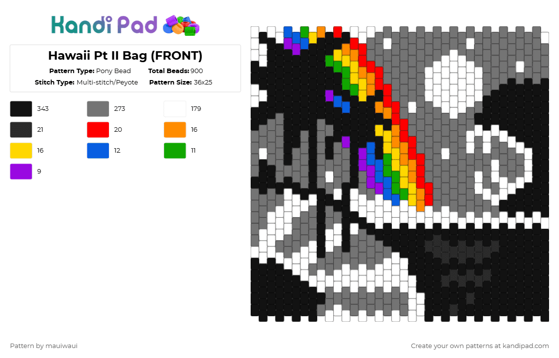 Hawaii Pt II Bag (FRONT) - Pony Bead Pattern by mauiwaui on Kandi Pad - black,gray
