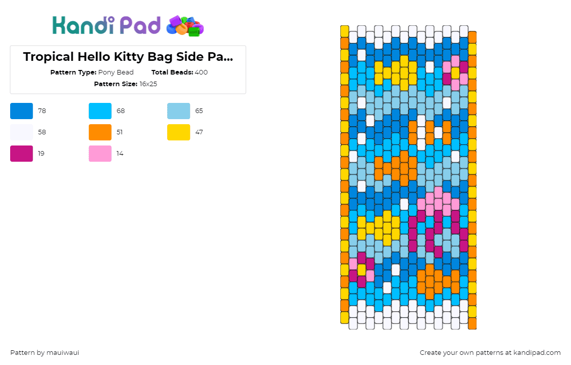 Tropical Hello Kitty Bag Side Panel 1 - Pony Bead Pattern by mauiwaui on Kandi Pad - fish,ocean,tropical,underwater,colorful,bag,panel,blue,orange,yellow