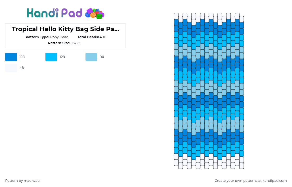 Tropical Hello Kitty Bag Side Panel 1 (PLAIN) - Pony Bead Pattern by mauiwaui on Kandi Pad - waves,water,tropical,bag,panel,gradient,blue,light blue