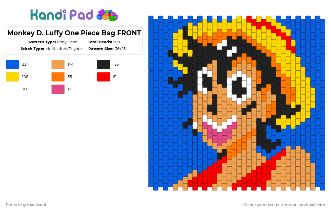 Monkey D. Luffy One Piece Bag FRONT - Pony Bead Pattern by mauiwaui on Kandi Pad - orange,blue