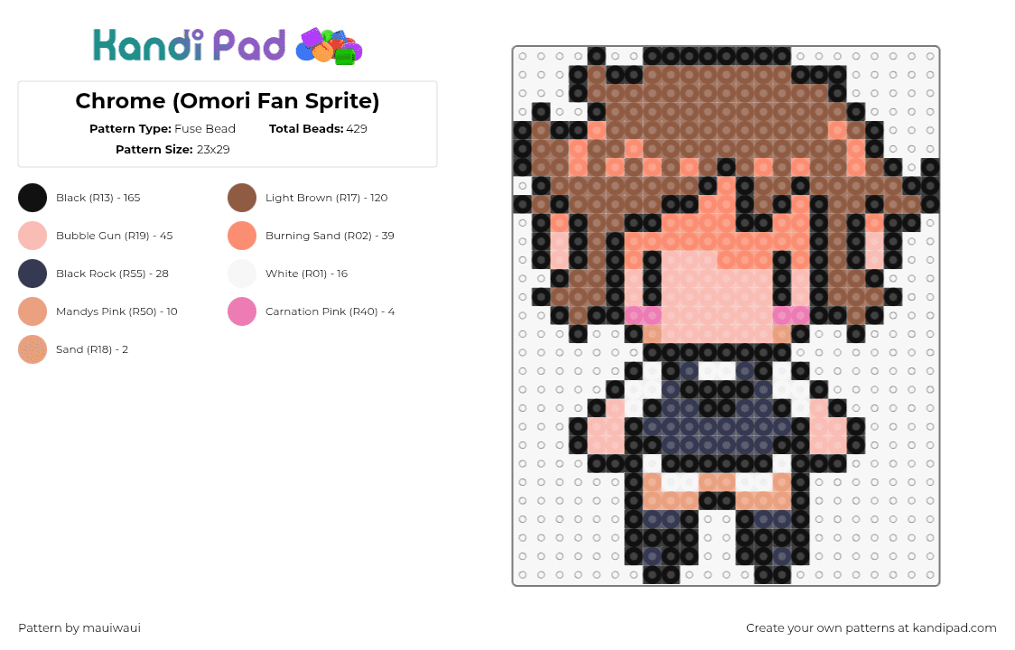 Chrome (Omori Fan Sprite) - Fuse Bead Pattern by mauiwaui on Kandi Pad - chrome,omori,chibi,video game,character,pink,tan