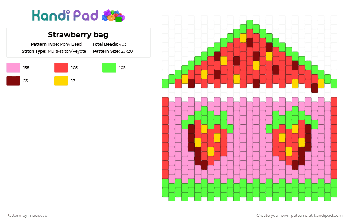 Strawberry bag - Pony Bead Pattern by mauiwaui on Kandi Pad - green,red,pink