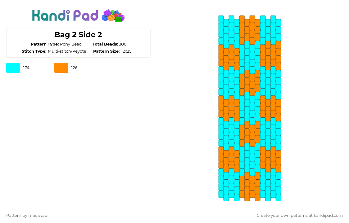 Bag 2 Side 2 - Pony Bead Pattern by mauiwaui on Kandi Pad - light blue,orange