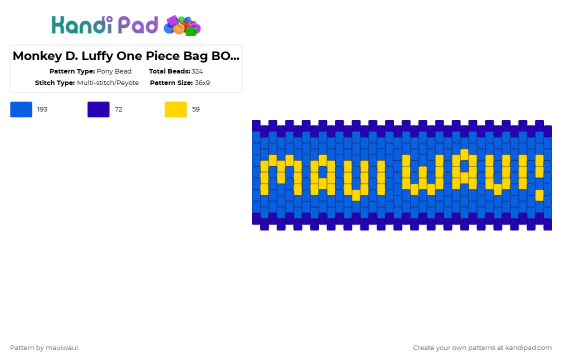 Monkey D. Luffy One Piece Bag BOTTOM - Pony Bead Pattern by mauiwaui on Kandi Pad - blue
