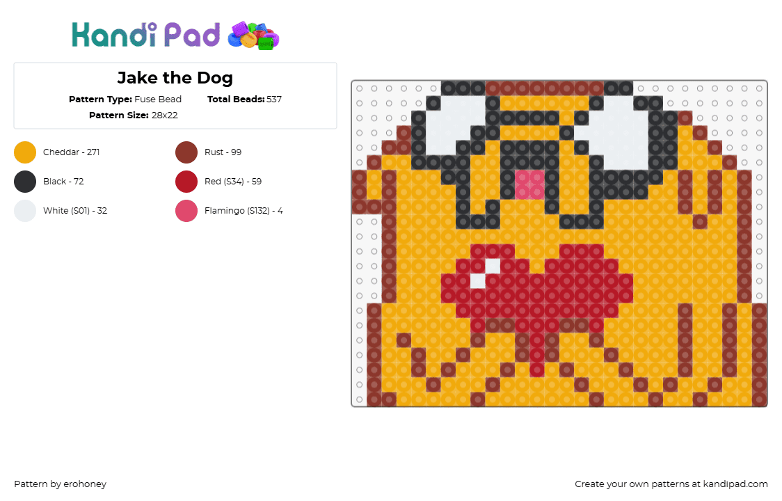 Jake the Dog - Fuse Bead Pattern by erohoney on Kandi Pad - jake,adventure time,character,heart,dog,cartoon,tv show,orange,red