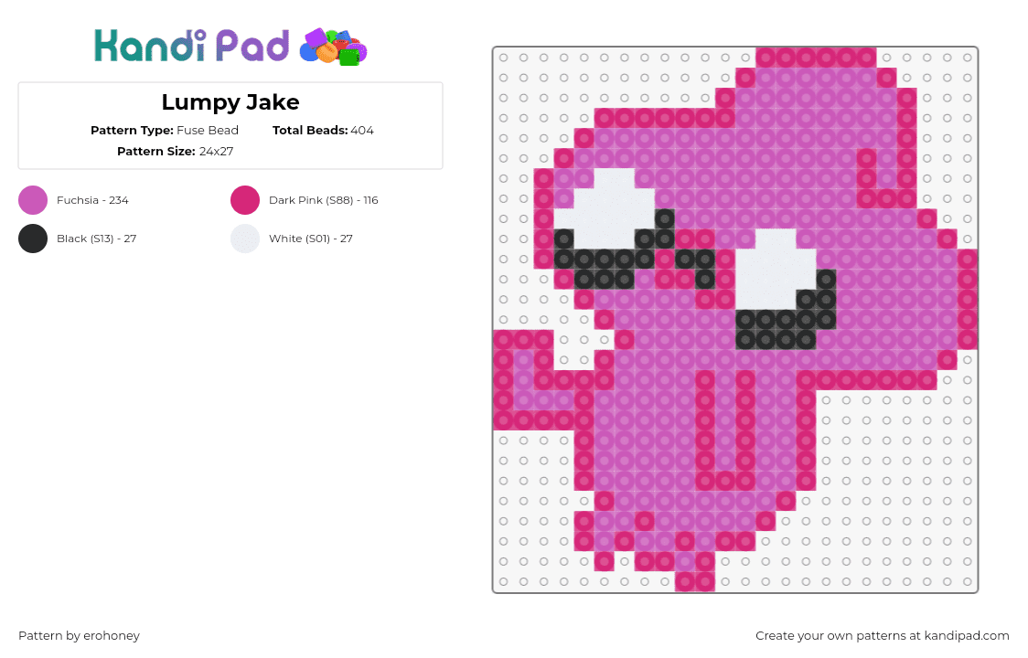 Lumpy Jake - Fuse Bead Pattern by erohoney on Kandi Pad - jake,lumpy space princess,adventure time,character,cartoon,tv show,silly pink