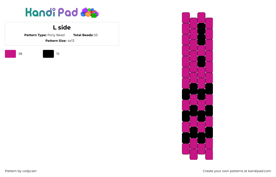 L side - Pony Bead Pattern by codycain on Kandi Pad - gameboy,nintendo,panel,bag,pink