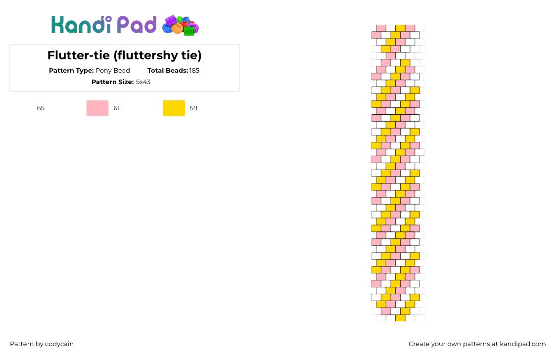 Flutter-tie (fluttershy tie) - Pony Bead Pattern by codycain on Kandi Pad - tie,fluttershy,necktie,mlp,my little pony,diagonal,stripes,pink,yellow,white