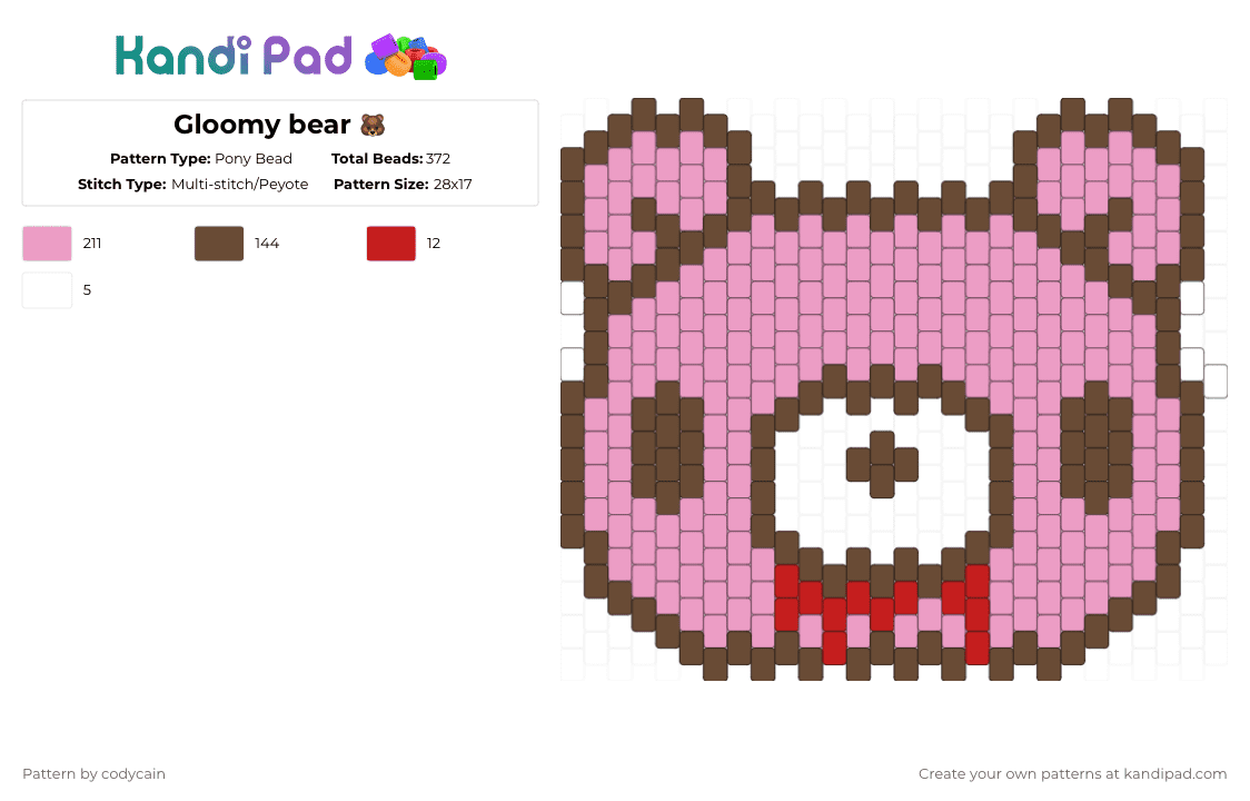 Gloomy bear 🐻 - Pony Bead Pattern by codycain on Kandi Pad - blood, brown, characters, horror, pink, scene