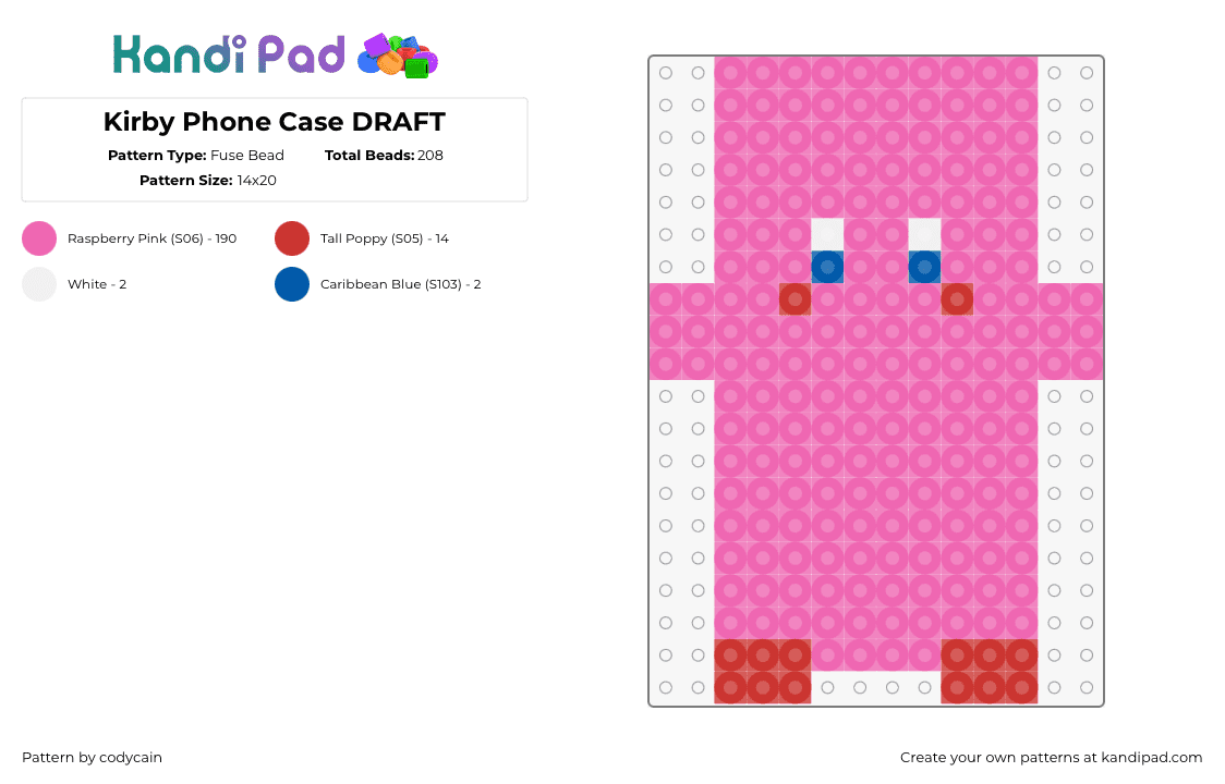 Kirby Phone Case DRAFT - Fuse Bead Pattern by codycain on Kandi Pad - kirby,nintendo,video game,character,cell phone,case,pink