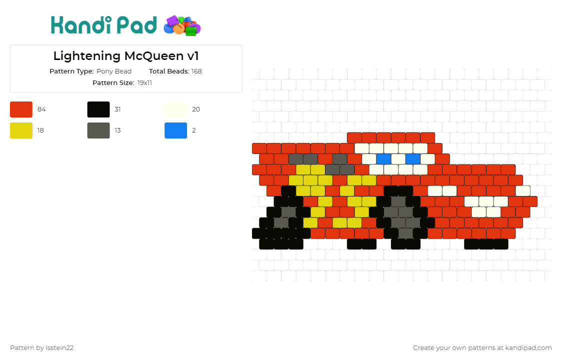 Lightening McQueen v1 - Pony Bead Pattern by lsstein22 on Kandi Pad - lightning mcqueen,racecar,pixar,movies