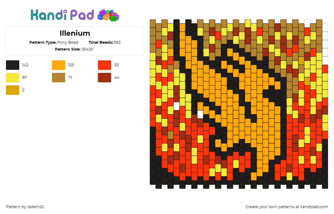 Illenium - Pony Bead Pattern by lsstein22 on Kandi Pad - illenium,music,edm,dj,fiery,beats,rhythm,immersive,orange,yellow,red