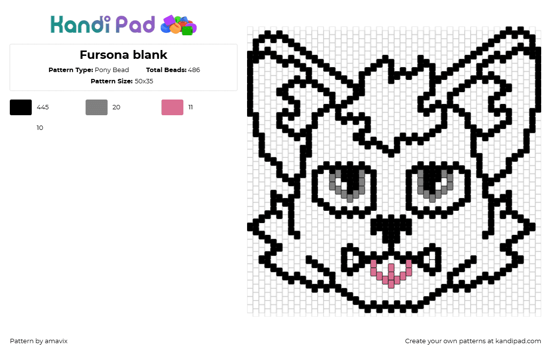 Fursona blank - Pony Bead Pattern by amavix on Kandi Pad - fursona,furry,template,outline,community,head,black