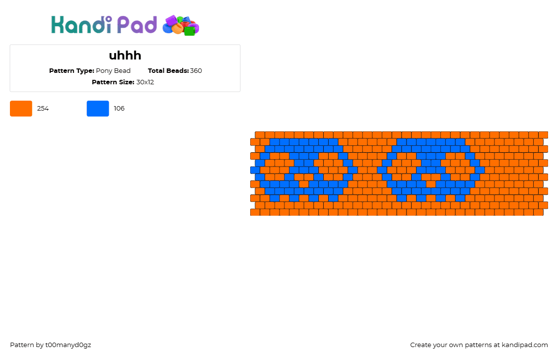 uhhh - Pony Bead Pattern by t00manyd0gz on Kandi Pad - skulls,spooky,simple,cuff,halloween,blue,orange