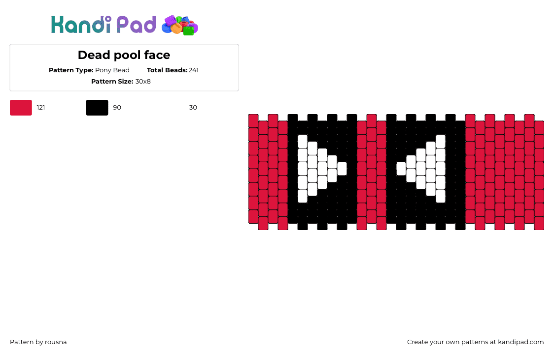 Dead pool face - Pony Bead Pattern by rousna on Kandi Pad - 