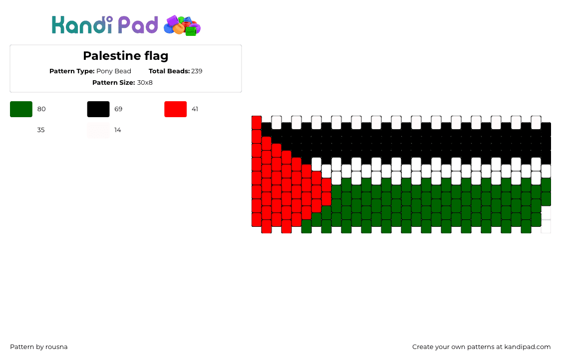 Palestine flag - Pony Bead Pattern by rousna on Kandi Pad - palestine,flag,country,red,green