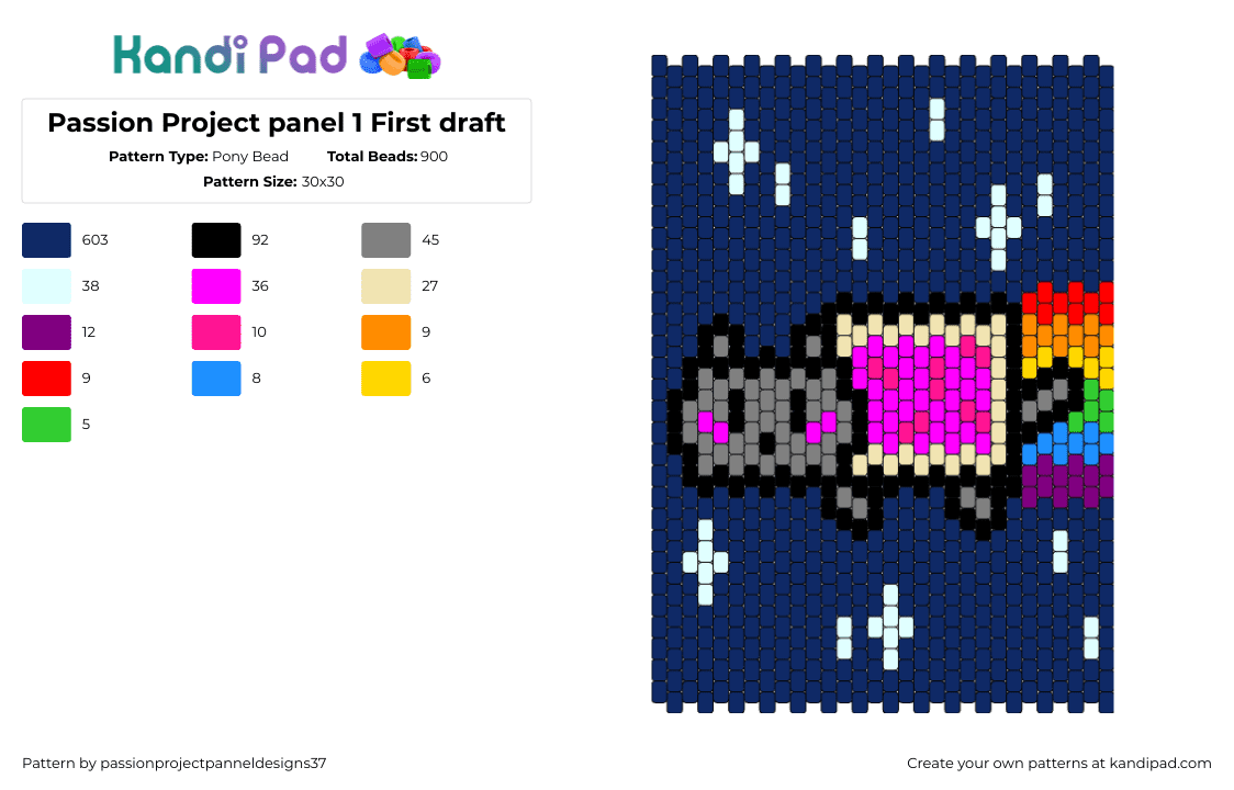 Passion Project panel 1 First draft - Pony Bead Pattern by passionprojectpanneldesigns37 on Kandi Pad - nyan cat,sky,panel,meme,stars,blue,pink