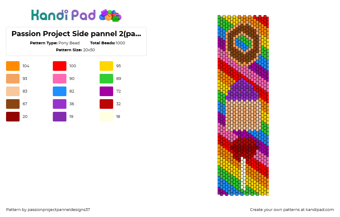 Passion Project Side pannel 2(pannel 4) - Pony Bead Pattern by passionprojectpanneldesigns37 on Kandi Pad - candy,cupcake,donut,diagonal,stripes,colorful,rainbow,panel