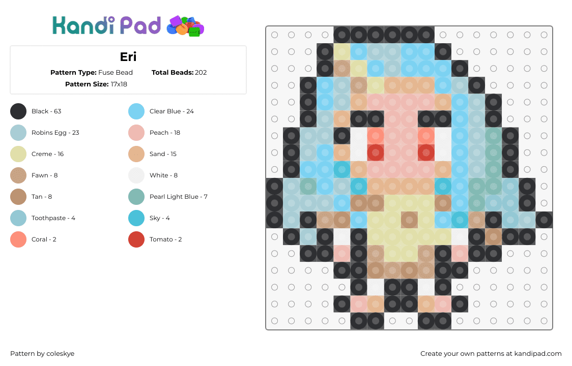 Eri - Fuse Bead Pattern by coleskye on Kandi Pad - eri,mha,my hero academia,character,chibi,manga,anime,light blue,beige