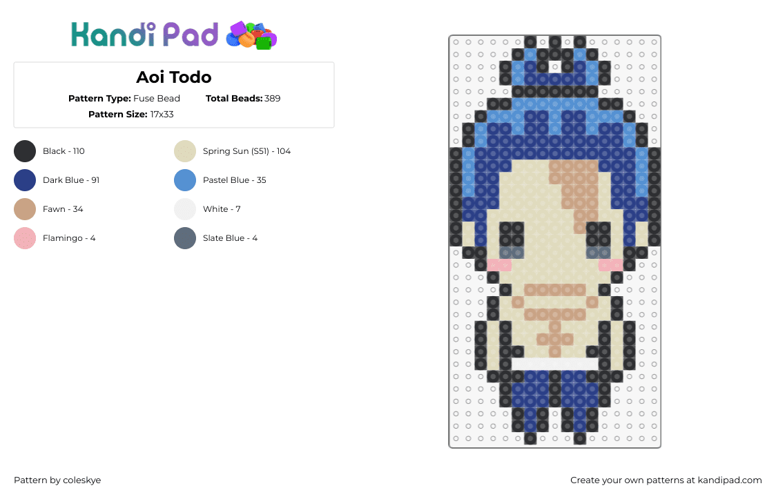 Aoi Todo - Fuse Bead Pattern by coleskye on Kandi Pad - aoi todo,jujutsu kaisen,character,chibi,manga,anime,beige,blue