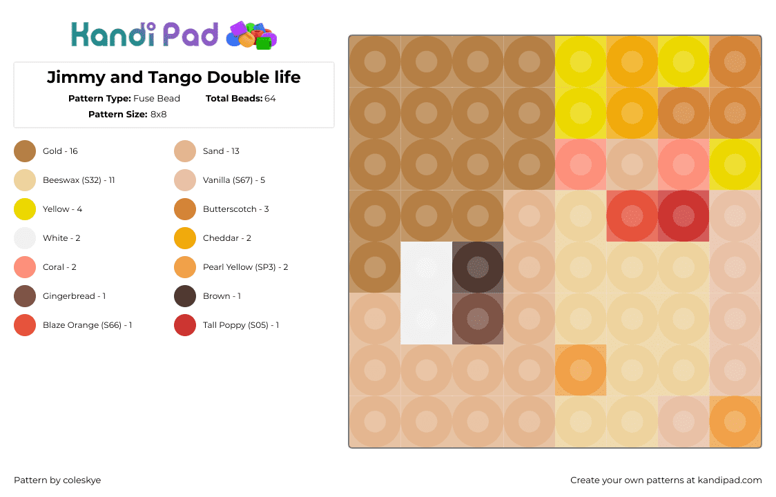 Jimmy and Tango Double life - Fuse Bead Pattern by coleskye on Kandi Pad - solidarity,tangotek,double life,life series,mashup,youtube,minecraft,head,yellow,tan