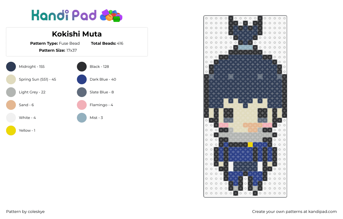 Kokishi Muta - Fuse Bead Pattern by coleskye on Kandi Pad - kokichi muta,jujutsu kaisen,chibi,manga,anime,character,blue