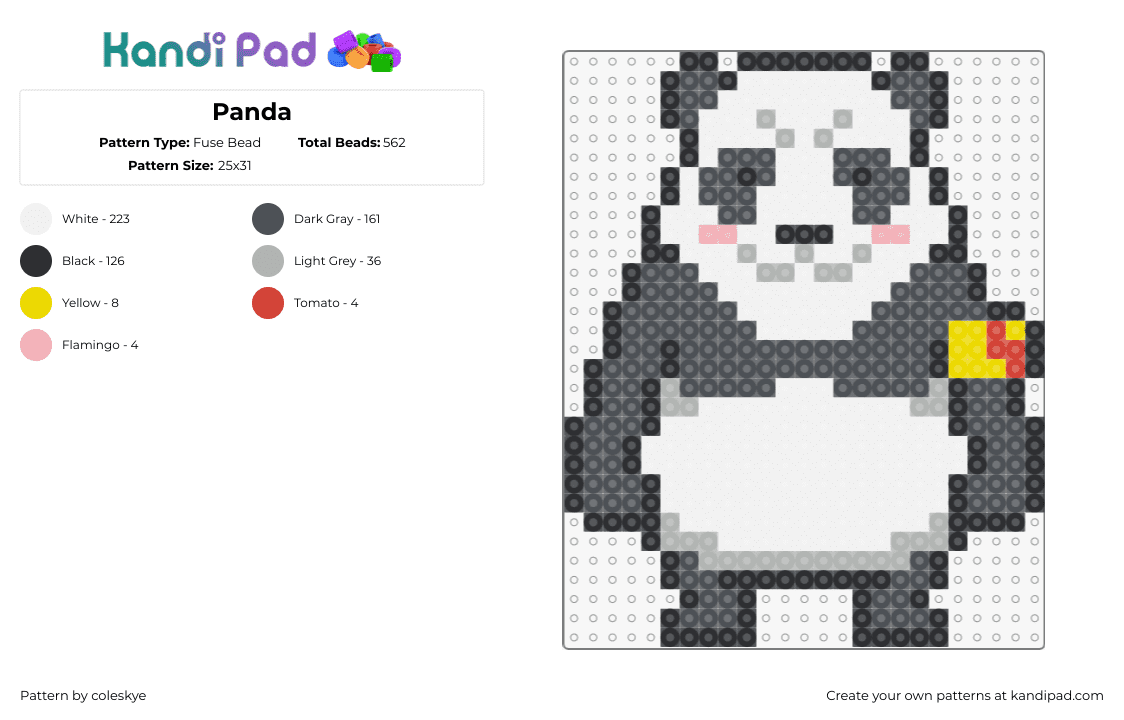 Panda - Fuse Bead Pattern by coleskye on Kandi Pad - panda,jujutsu kaisen,bear,character,manga,anime,animal,tv show,gray,white