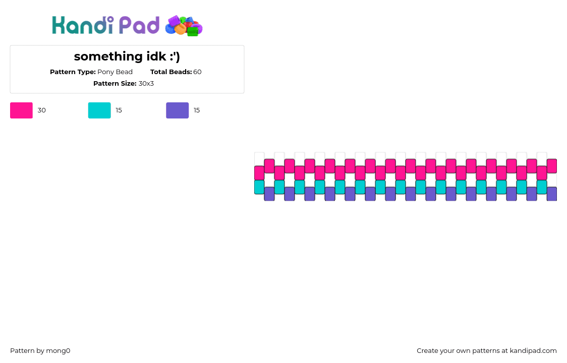 something idk :\') - Pony Bead Pattern by mong0 on Kandi Pad - zipper,bracelet,cuff,pink,teal,purple