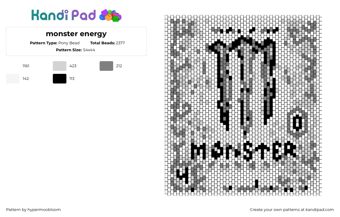 monster energy - Pony Bead Pattern by hypermoobloom on Kandi Pad - monster,energy,drink,panel,box,logo,grayscale