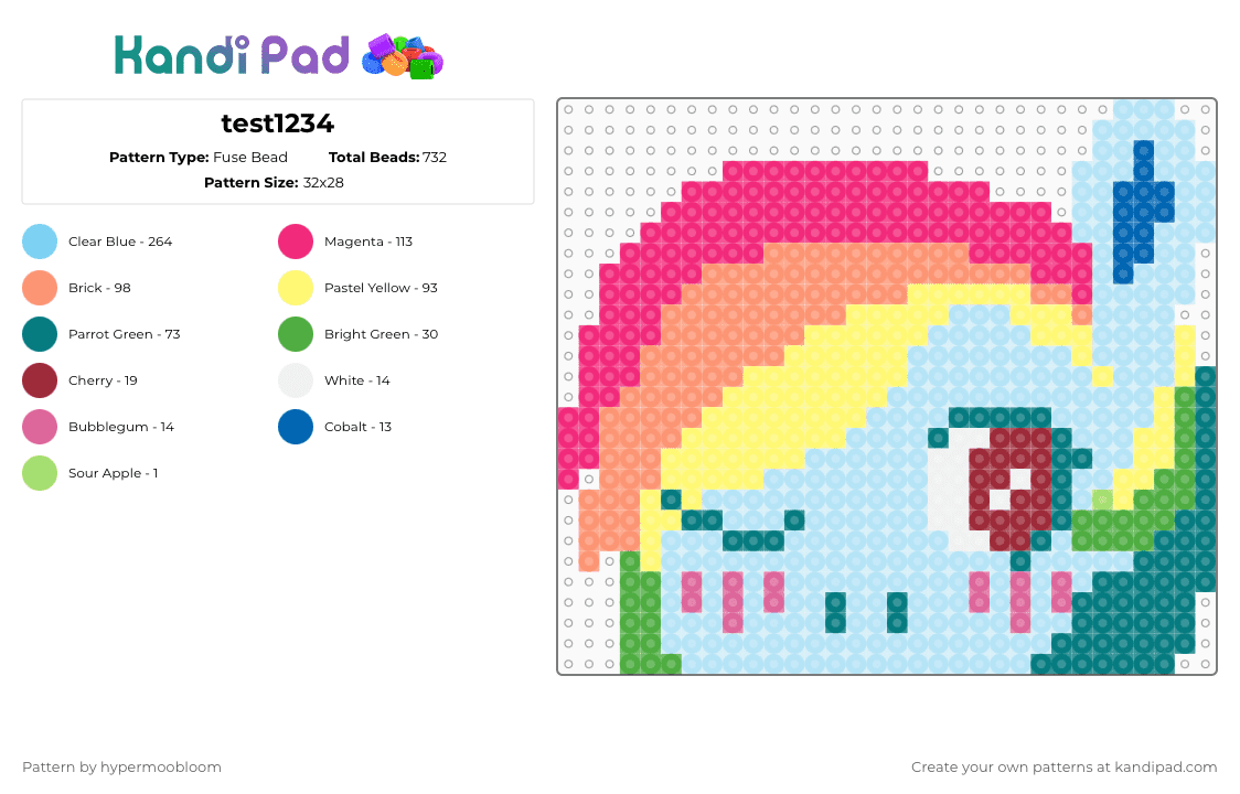 test1234 - Fuse Bead Pattern by hypermoobloom on Kandi Pad - light blue,pink,orange,yellow