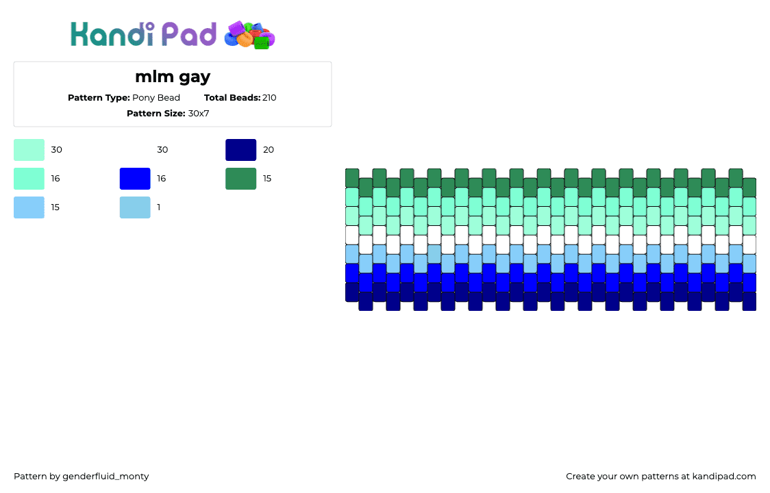 mlm gay - Pony Bead Pattern by genderfluid_monty on Kandi Pad - mlm,pride,cuff,horizontal,stripes,green,teal,blue