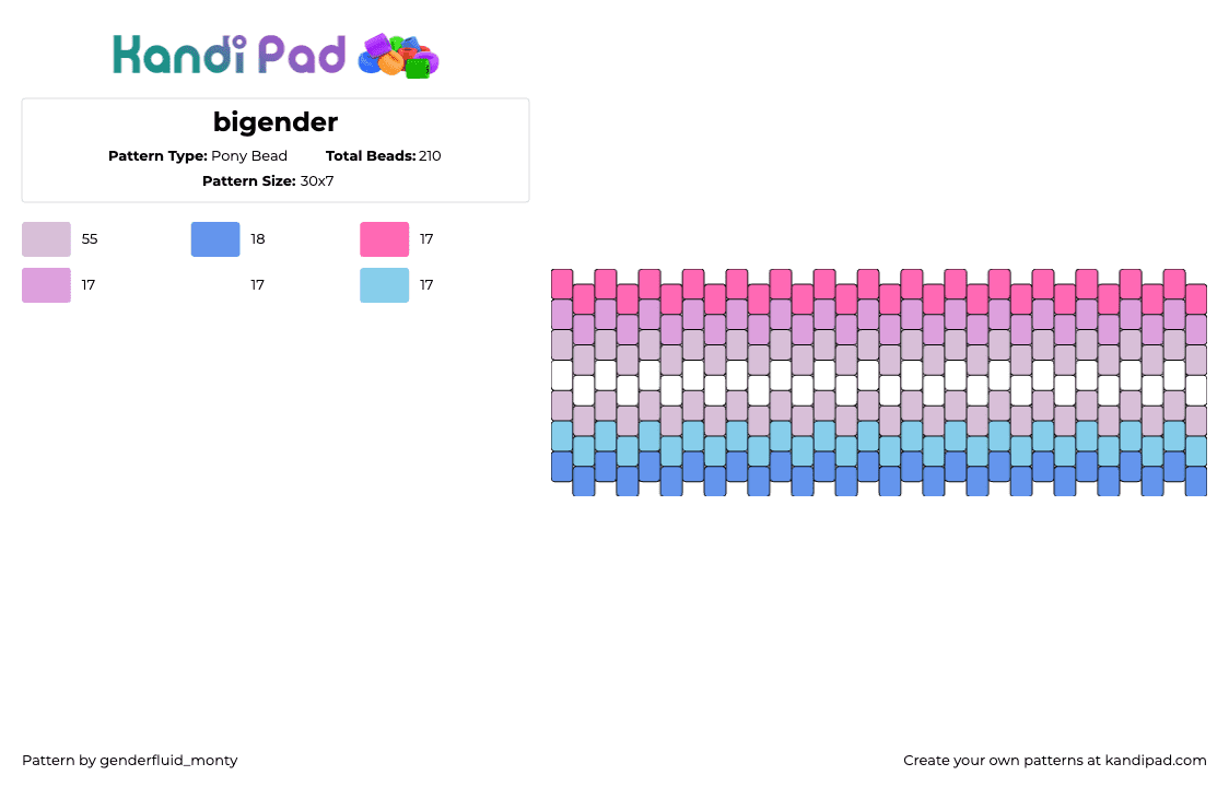 bigender - Pony Bead Pattern by genderfluid_monty on Kandi Pad - bigender,pride,cuff,pastel,pink,light blue