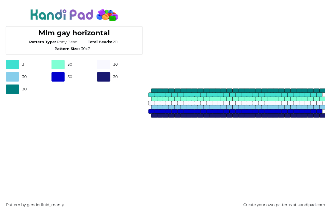 Mlm gay horizontal - Pony Bead Pattern by genderfluid_monty on Kandi Pad - mlm,pride,gay,gradient,cuff,teal,green,blue