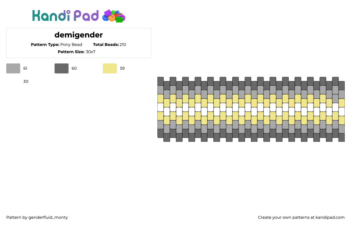 demigender - Pony Bead Pattern by genderfluid_monty on Kandi Pad - demigender,pride,cuff,horizontal,stripes,gray,yellow