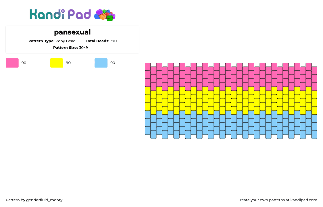 pansexual - Pony Bead Pattern by genderfluid_monty on Kandi Pad - pansexual,pride,pink,yellow,light blue