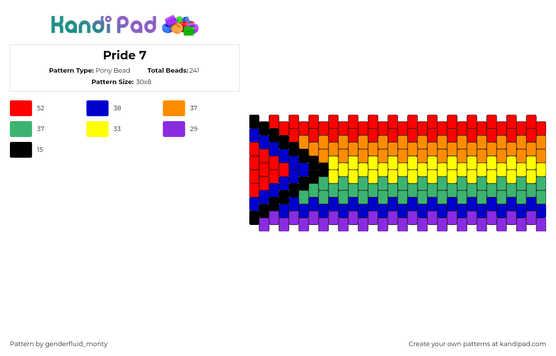 Pride 7 - Pony Bead Pattern by genderfluid_monty on Kandi Pad - progress,pride,flag,cuff,colorful,red