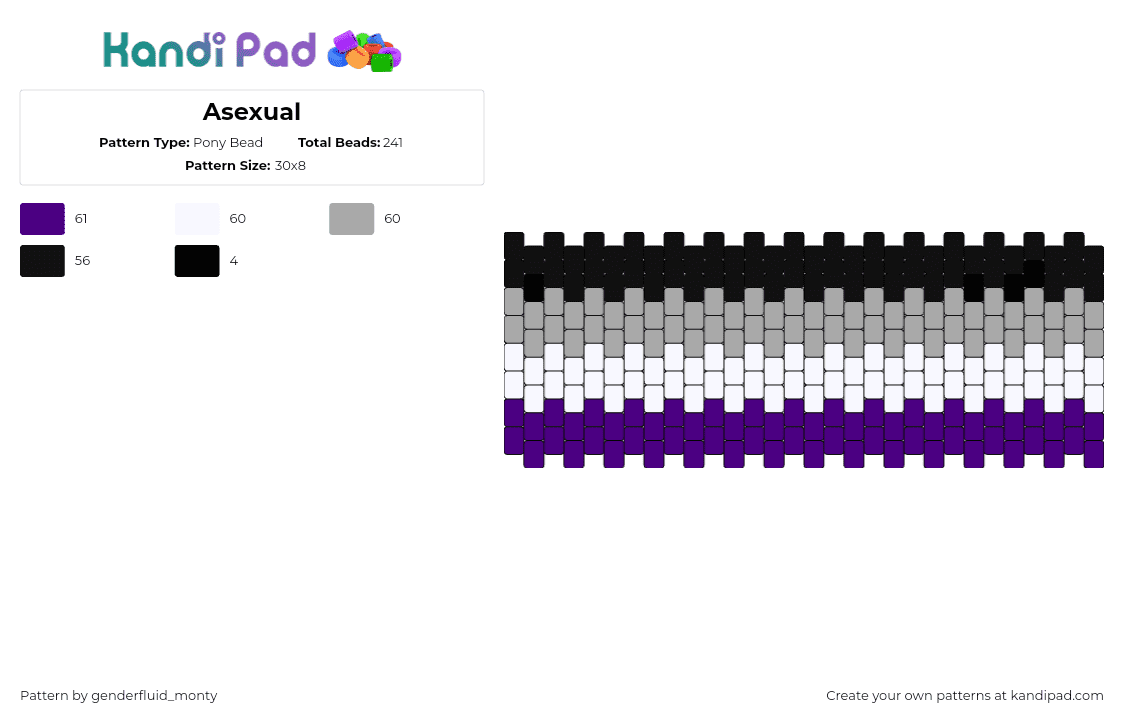 Asexual - Pony Bead Pattern by genderfluid_monty on Kandi Pad - asexual,pride,cuff,black,gray,white,purple