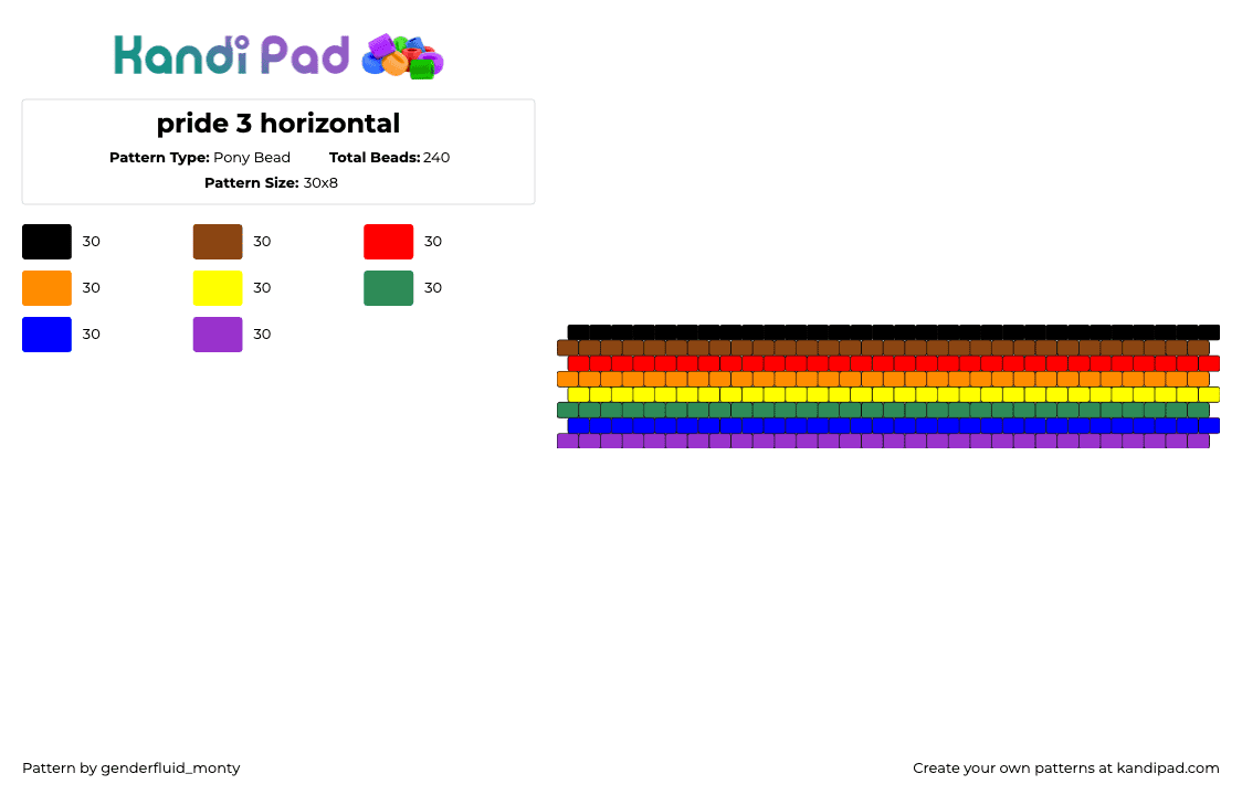 pride 3 horizontal - Pony Bead Pattern by genderfluid_monty on Kandi Pad - rainbow,pride,horizontal,stripes,cuff