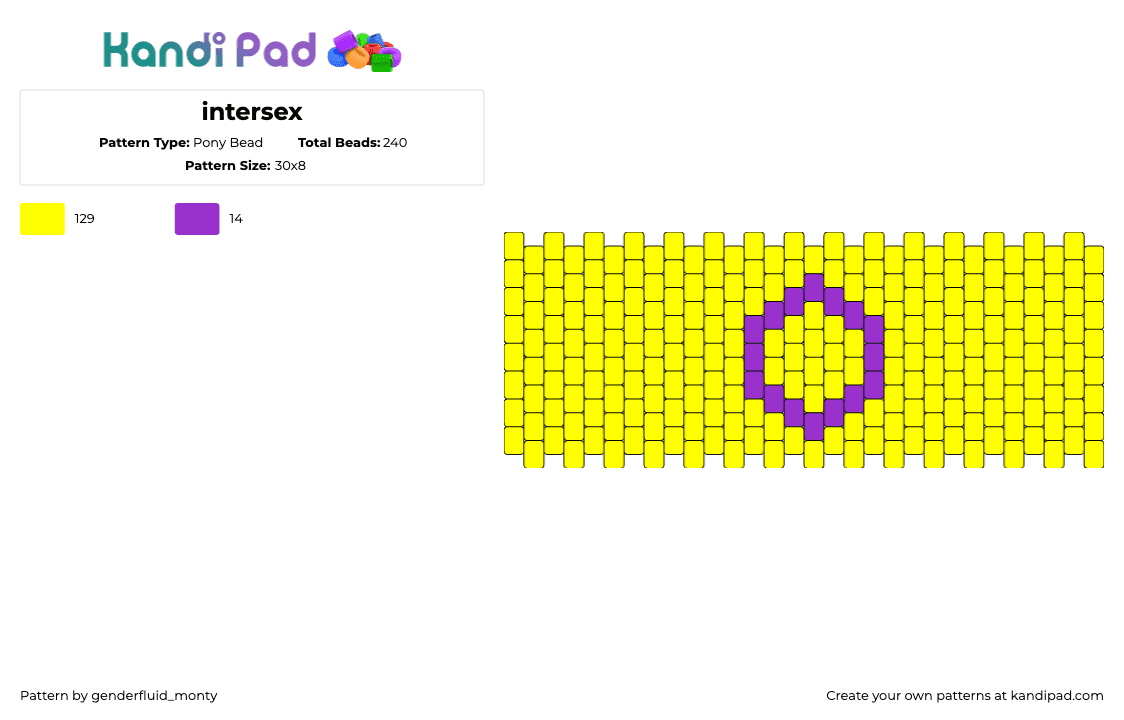 intersex - Pony Bead Pattern by genderfluid_monty on Kandi Pad - intersex,pride,cuff,simple,yellow,purple