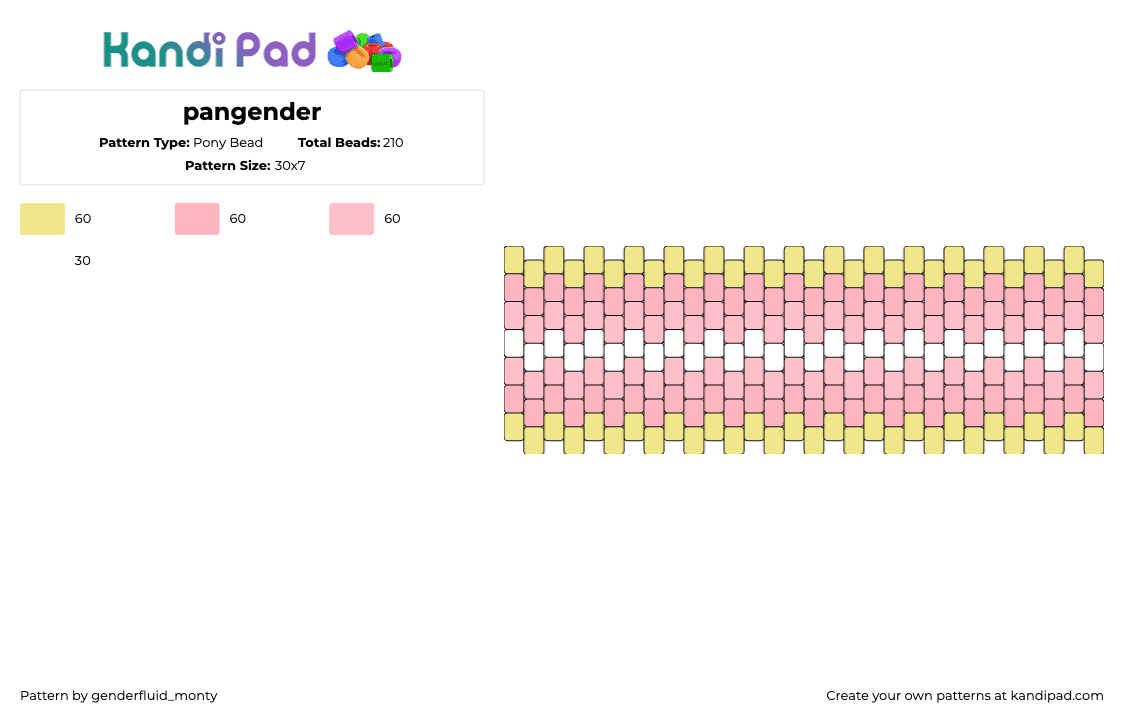 pangender - Pony Bead Pattern by genderfluid_monty on Kandi Pad - pangender,pride,cuff,pink