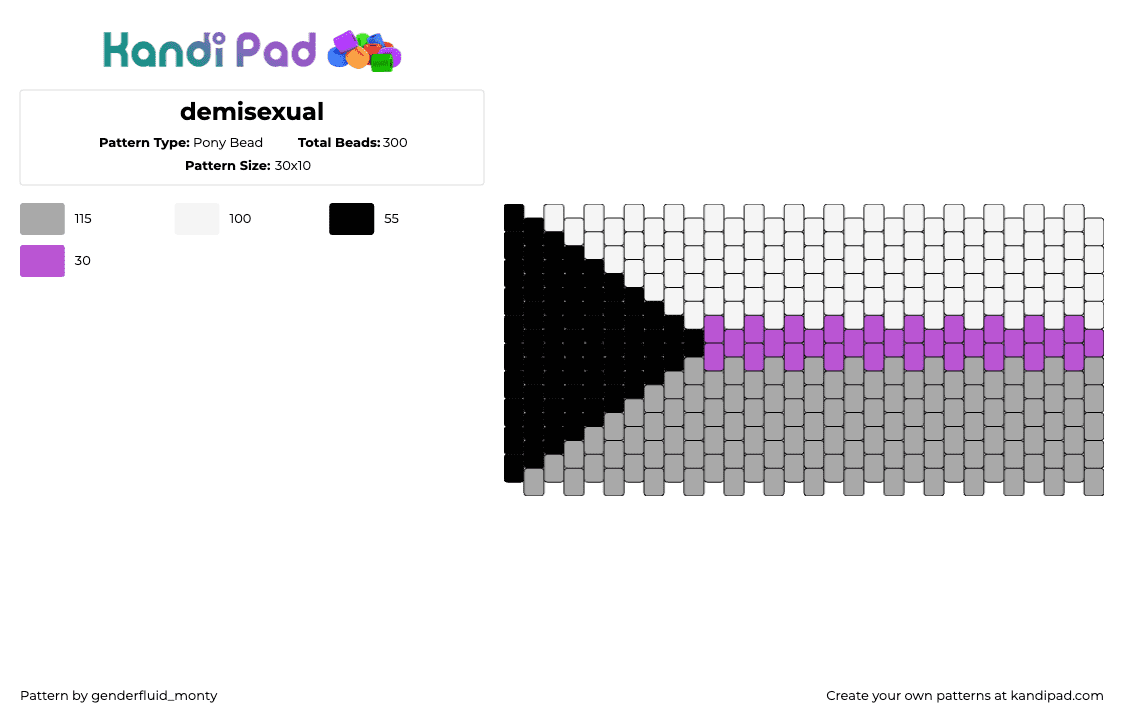 demisexual - Pony Bead Pattern by genderfluid_monty on Kandi Pad - demisexual,pride,cuff,white,gray,black,purple