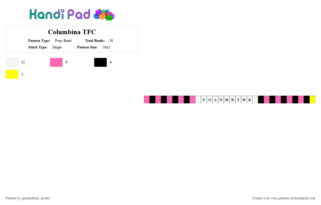 Columbina TFC - Pony Bead Pattern by genderfluid_monty on Kandi Pad - pink