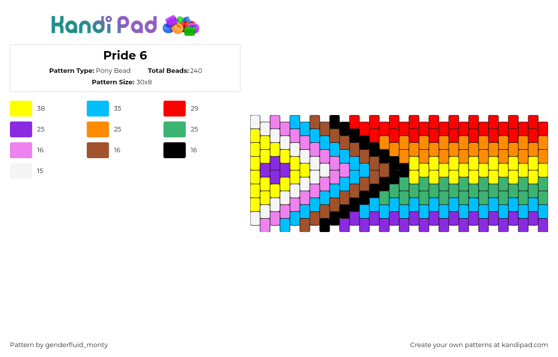 Pride 6 - Pony Bead Pattern by genderfluid_monty on Kandi Pad - progress,pride,flag,cuff,colorful,yellow